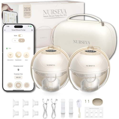 Nurseva Pro-90A Smart Wearable Breast Pump Set of 2 - 2026 Upgraded Edition, App Controlled, Double Sealed Silicone Cushion for Ultra Comfort, Leak-Proof Design