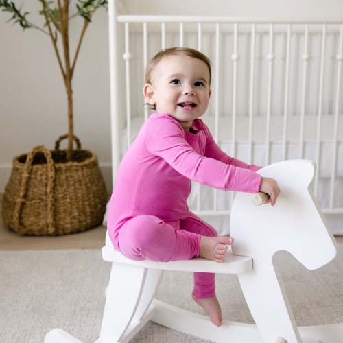 Larkspur Baby | Romper Pajamas | Convertible Footed Romper in Purrfectly Pink