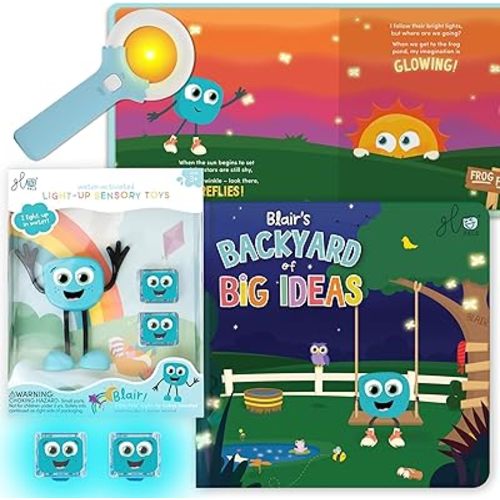 Glo Pals Blair Bath & Bedtime Bundle - Light Up Bath Toy with 1 Interactive Book, 2 Light Cubes & 1 Magic Magnifier - Toddler Bath Toys Set with Storybook Character - Educational Kids Bath Time Fun