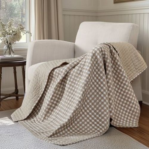 Camden Gingham Stitch Taupe Quilted Throw - Levtex Home