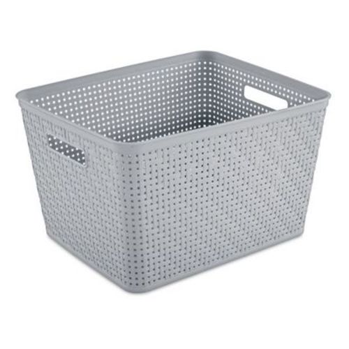 Sterilite 14"Lx8"H Rectangular Weave Pattern Tall Basket w/Handles for Bathroom, Laundry Room, Pantry, & Closet Storage Organization, Cement (6 Pack)