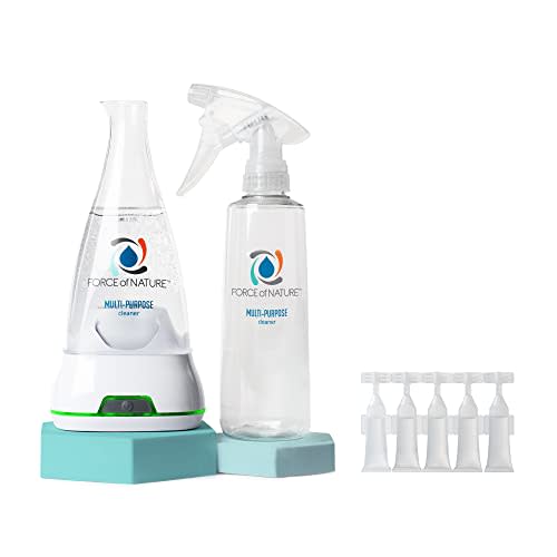 Force of Nature Multi-Purpose Cleaner, Disinfectant & Deodorizer Starter Kit - All Purpose Cleaning Spray with Reusable Bottle, 5 Refills - EPA Registered, Toxin-Free Cleaning Supplies