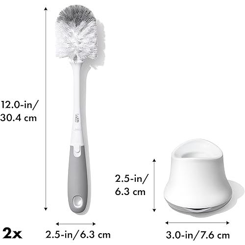 OXO Tot Bottle Brush with Nipple Cleaner and Stand – Gray, 2-Pack