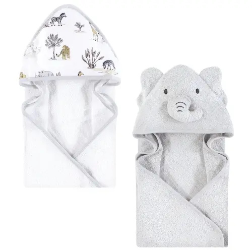Hudson Baby Cotton Animal Face Hooded Towel, Neutral Safari World, One Size - Neutral Safari World - One Size
