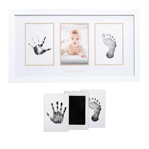 Pearhead Baby Hand and Footprint Kit - Inkless No Mess Clean-Touch Ink Pad, Newborn Keepsake Frame, Nursery Decor Essentials, Perfect Shower Gift for Boys and Girls, Beige Mat