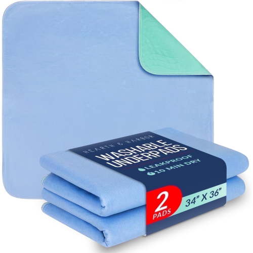 2 Pack 36” x 34” Extra Heavy Absorbency Washable Underpads, Waterproof Nursing Pads Incontinence Bed Pads, Reusable Washable Pee Pads for Dogs, Diaper Changing & Adults, Mattress Protector