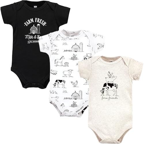 Hudson Baby Unisex Baby Cotton Bodysuits, Farm Friends, 0-3 Months