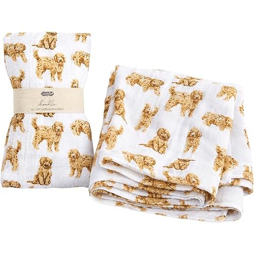 Mud Pie Golden Doodle Print Baby Swaddle Blanket, 47" x 47",