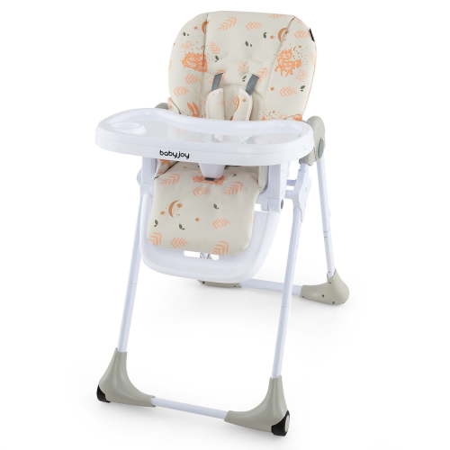 Baby High Chair w/ 7 Height & 3 Footrest Adjustable Cup holder 2 Wheels Beige