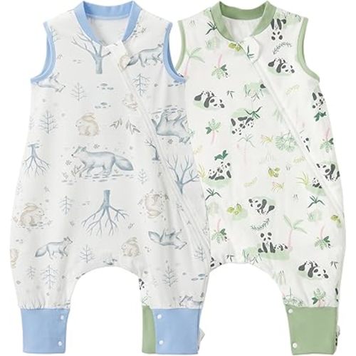 Duomiaomiao 2 Pack 0.5 TOG Toddler Sleep Sack 12-24 Months 100% Cotton Lightweight Baby Sleep Sack with Feet, Breathable Comfy Toddler Wearable Blanket