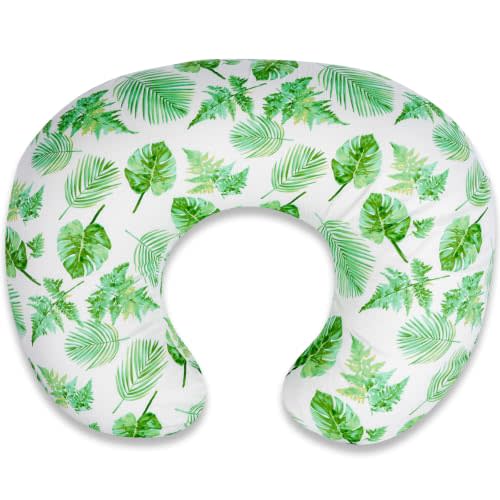 Nursing Pillow - Breastfeeding Pillow with Breathable Filling & Removable Cover, Ergonomic Support for Breastfeeding & Bottle (Big Green Leaves,0-12 Months)