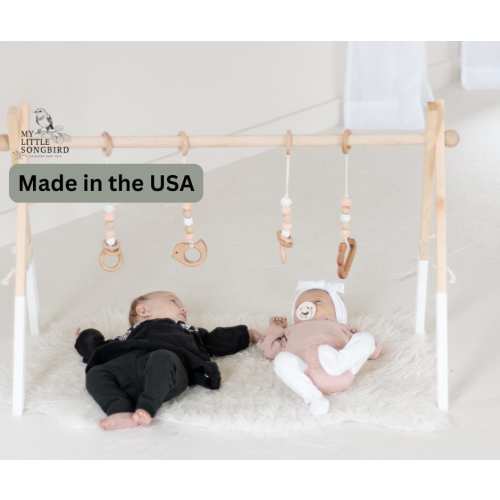 Twin Baby Play Gym: Montessori Wooden Frame with Monochrome Toys