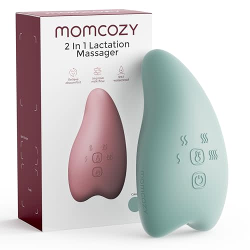 Momcozy A1Pro Lactation Massager, Deep Vibration & Rapid Heating for Clog Relief & Efficient Pumping, Breastfeeding Essentials with Memory Function & Fast Charging, for Postpartum Mom, Blue-Green