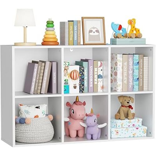 6 Cube Storage Organizer, Kids Cubby Bookshelf, White Cube Bookcase with Closed Back Panel, Thickened Panels, Anti-Tip Kit, Toy Storage Organizer for Nursery, Classroom, Kids Room