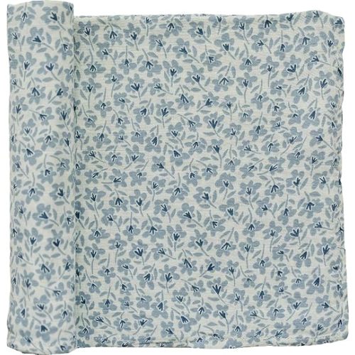 Mebie Baby Blue Blossom Muslin Swaddle, Modern and Neutral Blanket for Baby Girl or Boy, 0-3 Month, Comfy Wrap