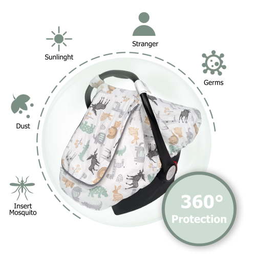 Beavtaens 3-in-1 Baby Car Seat Cover, Infant Carseat Canopy, Soft & Breathable, White