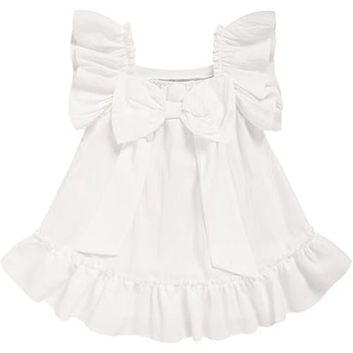 Sinhoon Toddler Girl Dress Flutter Sleeve Kids Hem Wrinkle-Resistant Back Bow Dress | Summer Fashion Dresses