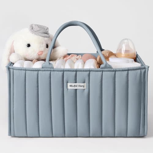 Blissful Diary Baby Diaper Caddy Organizer, Stylish Storage Basket for Newborn Essentials and Diaper Station, Gift for Baby Shower and Registry Must-Have, Dusty Blue