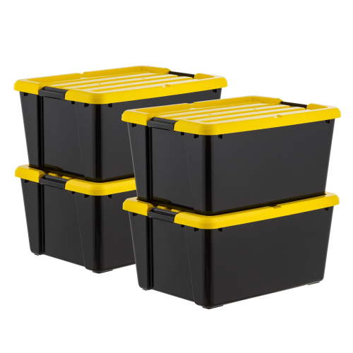 IRIS 45 Qt Black Plastic Stackable Storage Bin with Lid Tote, Plastic Storage Container with Lid, 4-Pack