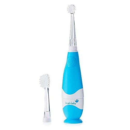 brush-baby - BabySonic Blue Electric Toothbrush, 0-36 Months - Soft, Gentle Vibrating Toothbrush for Sensitive Gums & New Teeth - with LED Light & Suction Base - Baby & Toddler Brush Heads