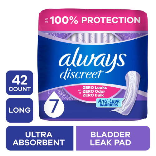 Always Discreet, Incontinence Pads for Women, 42 Count, Long Length