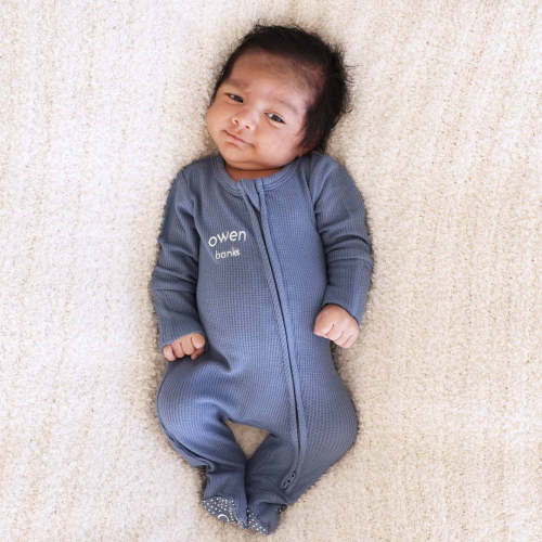 Embroidered Bamboo Waffle Zipper Footie | Mountain Haze