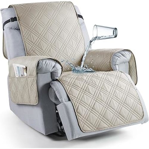 TAOCOCO 100% Waterproof Recliner Chair Covers, Non Slip Recliner Covers for Recliner Chair with Pocket, Washable Reclining Chair Cover Furniture Protector for Kids,Dogs(22'', Cream)