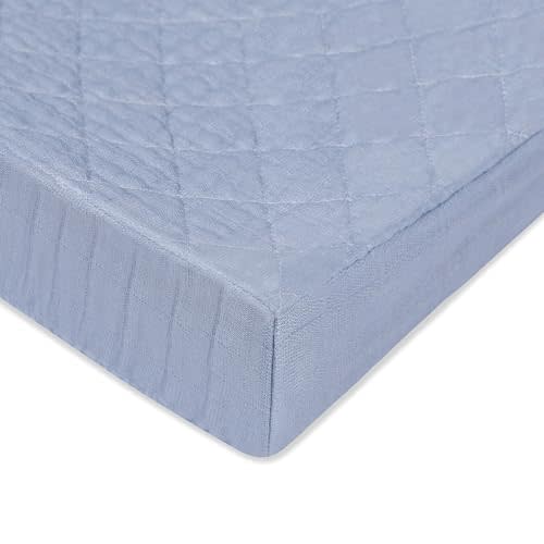 Babyletto 100% Quilted Organic Cotton Changing Pad Cover, GOTS-Certified, Fitted 360°, Ultra-Soft and Breathable Muslin - Dewdrop Blue