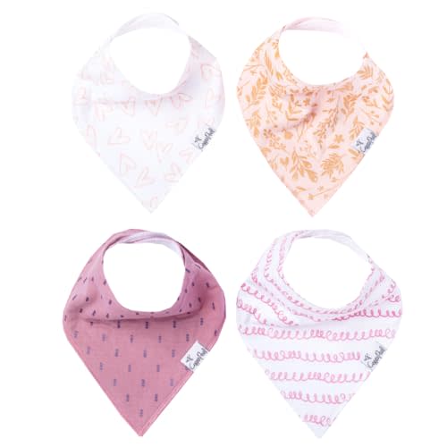 Copper Pearl 4 Pack Soft Cotton Baby Bibs for Drooling and Teething, Absorbent Drool Bibs for Baby Girl and Boy, Adjustable to Fit Newborns to Toddlers, Tons of Styles (Lola)