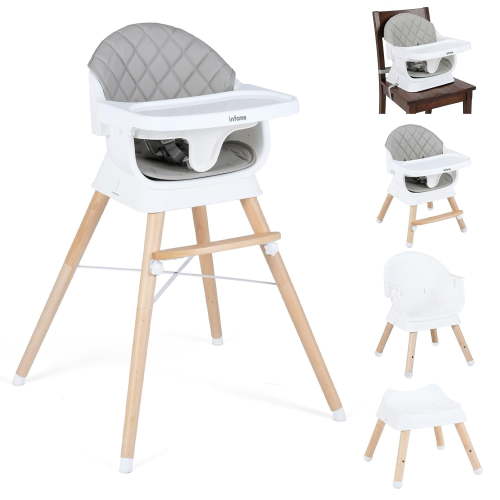INFANS Baby High Chair, 6 in 1 Wooden Convertible Highchair for Babies and Toddlers, Infant Dining Booster Seat Kids Stool with Adjustable Removable Tray