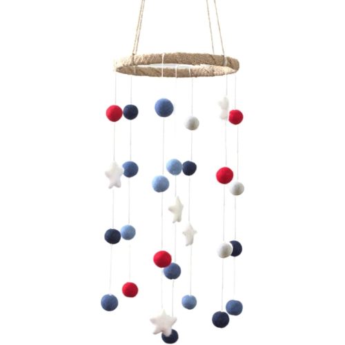 Felt Ball & Star Nursery Ceiling Mobile - Red/Blue/White | Handmade 100% Wool Felt Shapes– 1” Balls, 2” Stars– Children’s Room Ceiling Hanging Mobile– Nursery Décor– Baby Shower Gift