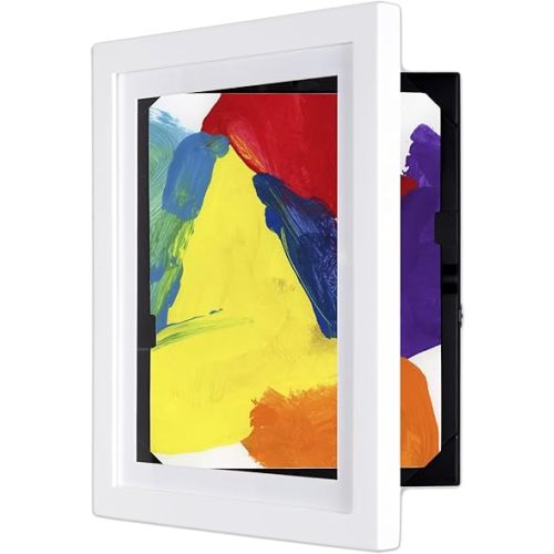 Dynamic Frames Li’l Davinci Art Cabinet, Stores up to 50 Pieces of 8.5 x 11 inch Art, Outer Wooden Frame Dimensions 11.75 x 14.75 inches, Changeable Kids Art Frame, Front Opening, White