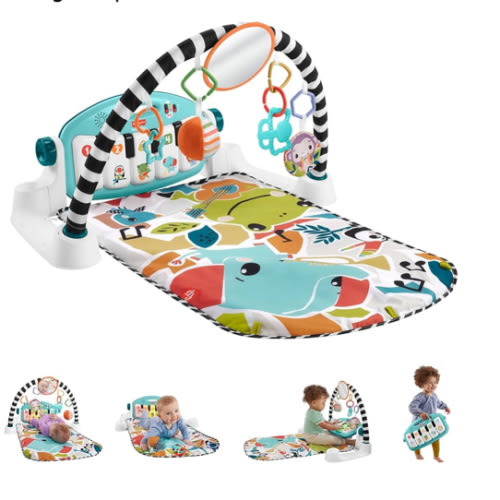 Fisher-Price Baby Playmat Glow and Grow Kick & Play Piano Gym, Blue Musical Learning Toy with Developmental Activities for Newborns 0+ Months