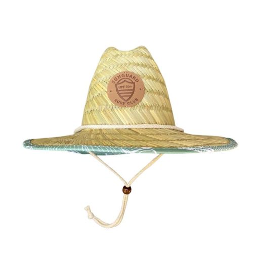 Infant Lifeguard Straw Hat | UPF 50+ Sun Hat | Sunguard Swim Green Banana Leaves 6-12M