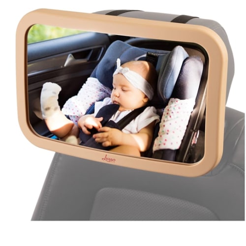 Lusso Gear Baby Backseat Mirror for Car. Largest and Most Stable Mirror with Premium Matte Finish, Crystal Clear View of Infant in Rear Facing Car Seat - Secure and Shatterproof (Tan)