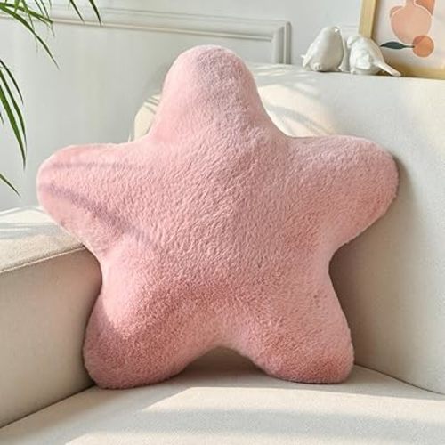 Xiashrk Star Pillow, Decorative Throw Pillows for Bed Couch, 15" Star Shaped Pillow Plush Floor Cushions Room Decor Pillow with Soft Faux Rabbit Fur for Sofa Bedroom Living Room
