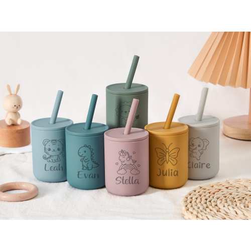Custom Silicone Cup With straw,Personalized Baby Silicone Cup, Engraved Sippy Cup for Toddler,Training Cup,Baby Shower Gift,Baby Easter Gift