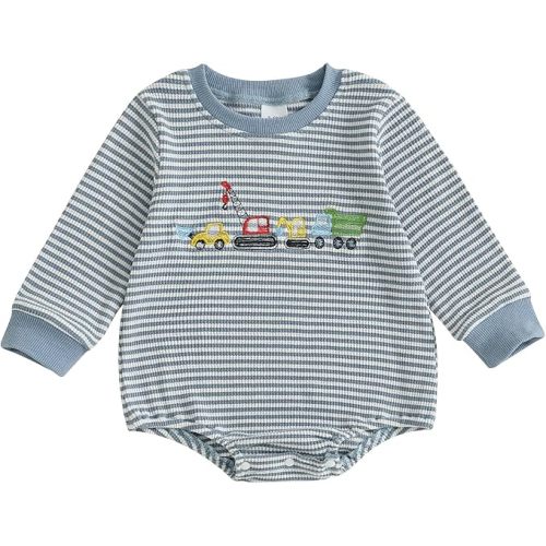 Infant Long Sleeve Bubble Romper Baby Boy Fall Winter Outfits Newborn Waffle Knit Embroidery Bodysuit Clothes