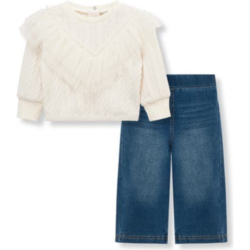 Tulle Ruffle Cable Knit Sweater & Knit Pants Set, 12M