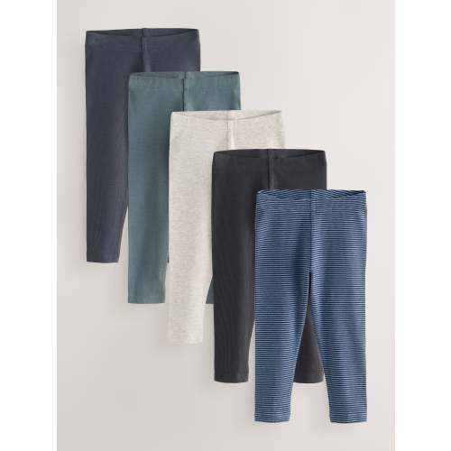 Blue/Grey/Stripe Ribbed Leggings 5 Pack (3mths-7yrs)