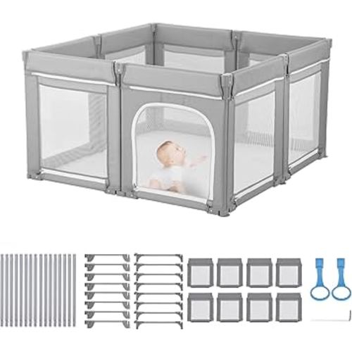 VEVOR Baby Playpen, 47.2″ x 47.2″ Foldable Toddlers Playpen, Indoor/Outdoor Baby Fence Play Yard with Zippered Door & Soft Breathable Mesh, No-Gap Toddlers Activity Center for 6-24 Months Babies