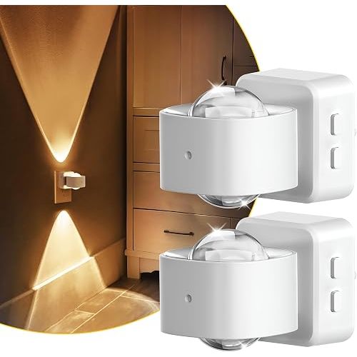 L LOHAS LED Night Lights Plug into Wall, Night Light Projector, Dusk to Dawn Sensor, Rotating White Nightlight for Kids, Soft White Ambient Lighting for Bathroom, Gaming Room, Gifts,2 Pack