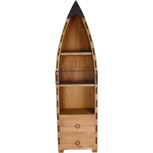 Wooden Boat Decor with Shelf Drawer Hanging Wood Boat for Wall, Rustic Nautical Standing Boat Bookshelf Decor Beach Theme Display Boat Storage Shelves for Bathroom Bedroom Lake House Decoration