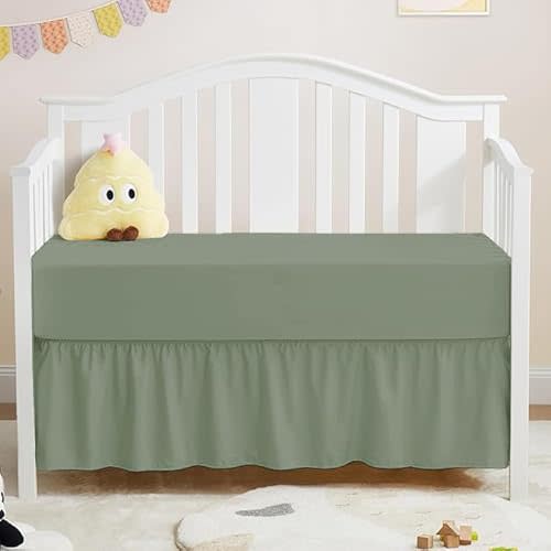 Crib Ruffle Bed Skirt Microfiber Nursery Bedding Skirt for Baby Girls (28” x 52” x 14’’) Inch - Sage Solid