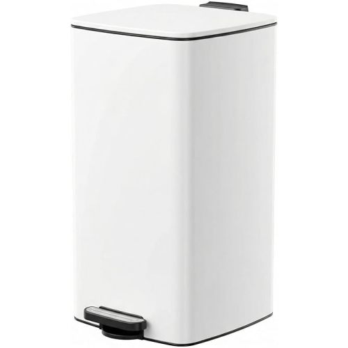 8 Gallon (30L) Square Trash Can, Stainless Steel Step Garbage Can with Soft-Close & Stay-Open Lid, Fingerprint Proof, Removable Inner Bucket for Kitchen, Office, Living Room