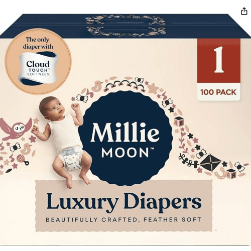 Millie Moon Luxury Diapers – Ultra Soft CloudTouch Disposable Diapers with 12 Hour Absorbency & Wetness Indicator (2-88ct)