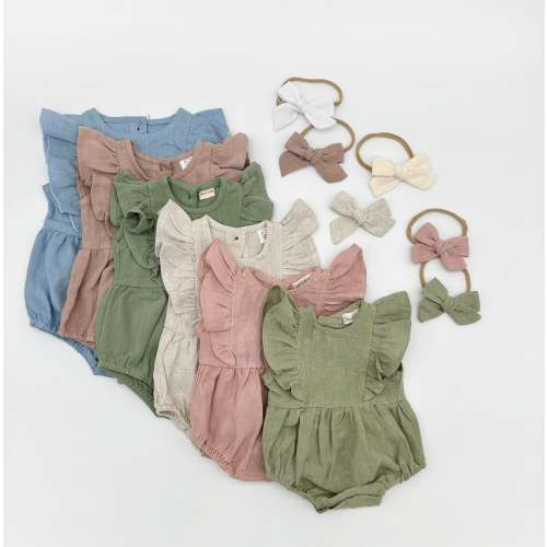 Gabriella Sleeveless Romper 3pc Set – Olive and Cradle