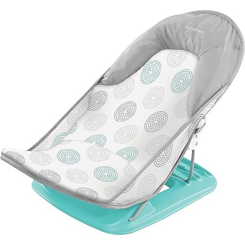 Summer Infant Deluxe Baby Bath Seat, Adjustable Support for Sink or Bathtub, Includes 3 Reclining Positions - Dashed Dots