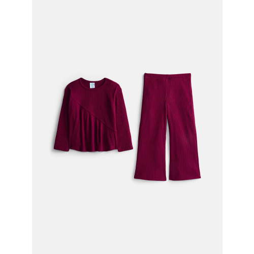 Wonder Nation Toddler Girls' Ribbed Top and Wide Leg Pants Set, 2-Piece, Sizes 12M-5T