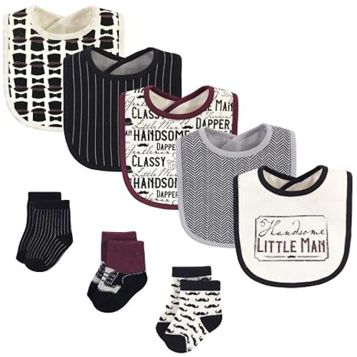 Hudson Baby Unisex Baby Cotton Bib and Sock Set, Vintage Little Man, One Size